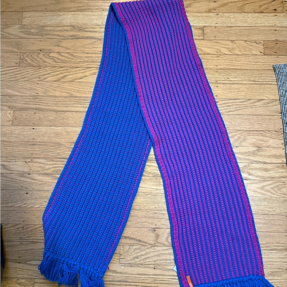 Blue and Pink Striped Knit Scarf